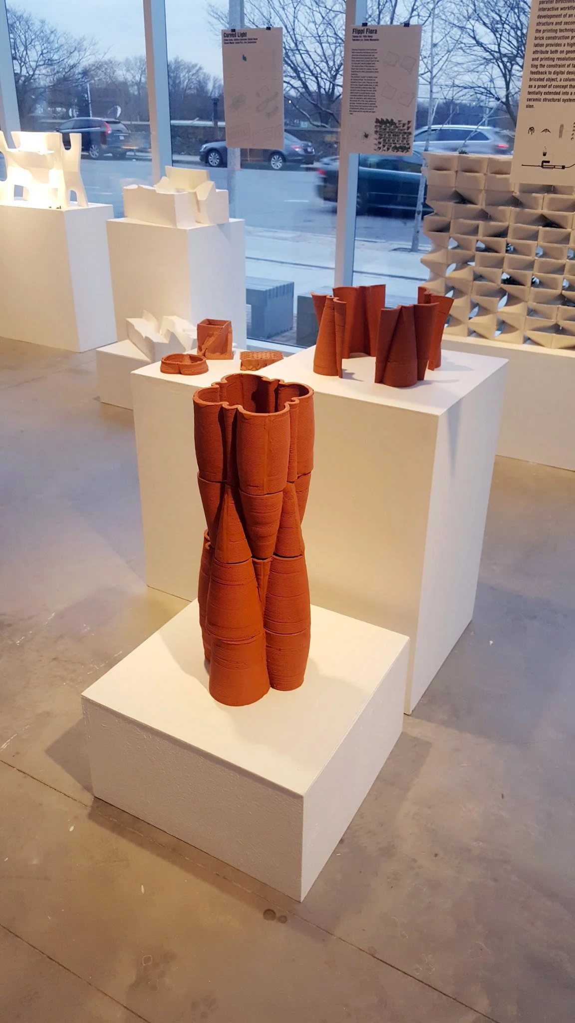 Exhibition install, final print among other student work